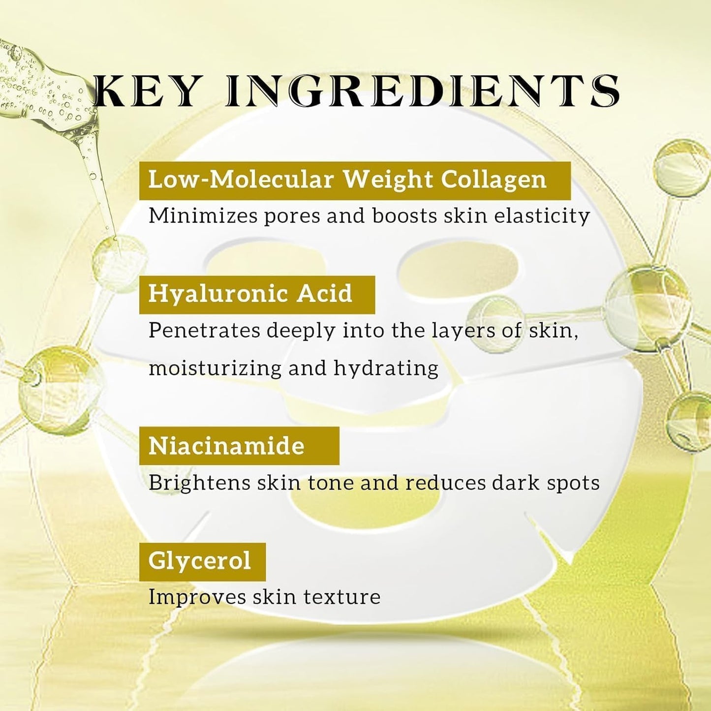 Bio-Collagen Overnight Collagen Face Mask, Deep Collagen Anti-Wrinkle Lifting Glass Glow Face Mask for Moisturizing, Firming, Glowing Skin Care, Bio Collagen Sheet Mask for All Skin Types, 17 Packs