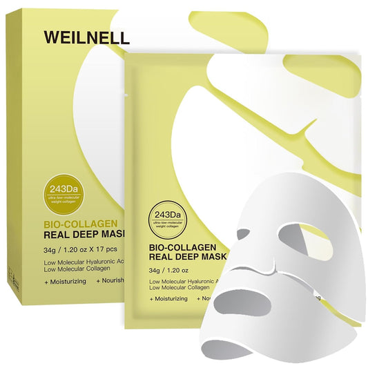 Bio-Collagen Overnight Collagen Face Mask, Deep Collagen Anti-Wrinkle Lifting Glass Glow Face Mask for Moisturizing, Firming, Glowing Skin Care, Bio Collagen Sheet Mask for All Skin Types, 17 Packs